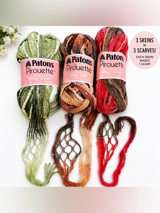 Patons Other - Patons Pirouette Yarn Lot 3 Ruffle Scarf Yarn Sequin Makes 3 Scarves
